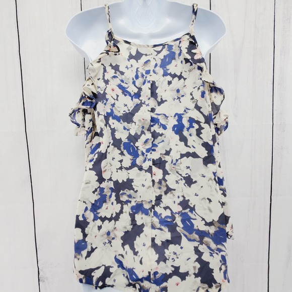 Sim & Sam Floral Ruffle Trimmed Cold Shoulder Long Sleeve Crepe Top EUX Small - Picture 2 of 9